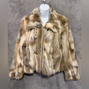 Beautiful Vintage Rabbit Hair Jacket Multicolor Fur Zip Up Womens Fits Small Y2K
